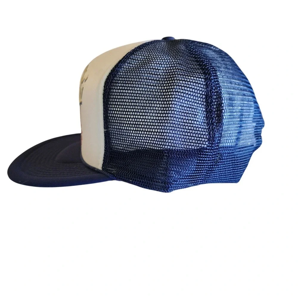 Vintage Hawaii Trucker Snapback Hat 80s 90s Palm Tree Nissin Cap Navy Blue White